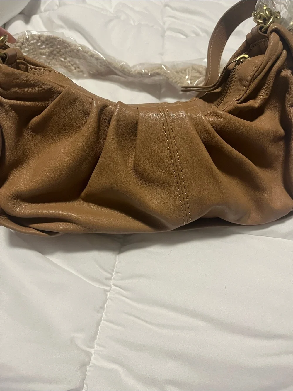 Women’s Tan Shoulder Bag with Braided Accent
